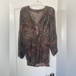 Womens Long brown Sharon sheer shirt SZ L
